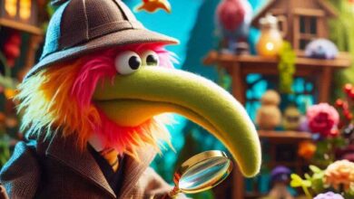 Muppet with a long hooked beak